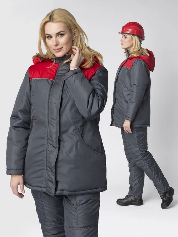 Куртка зимняя женская Сакрин (Дюспо), темно-серый/красный