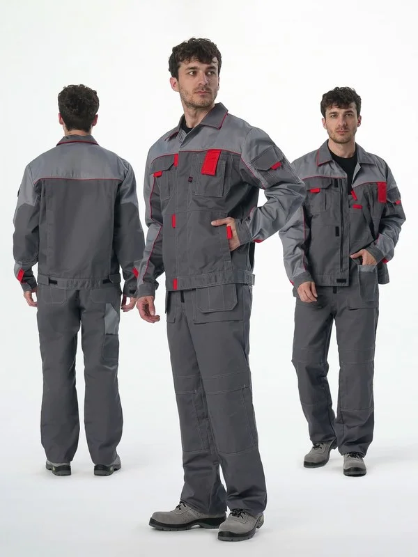 Костюм Драга-2 (тк.Смесовая МВО,240) п/к, т.серый/св.серый/красный
