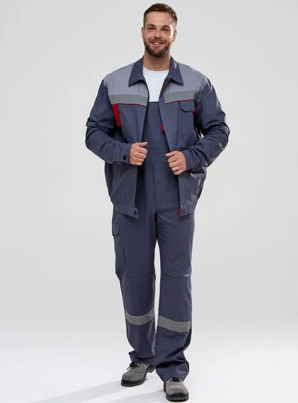 Костюм Флофт-2 СОП (тк.Саржа,250) п/к, т.серый/св.серый/красный