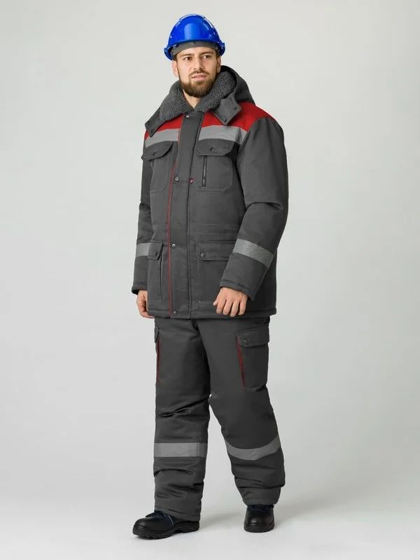 Костюм зимний Нейч-2 Премиум СОП У. (тк.Смесовая,240) п/к, т.серый/красный