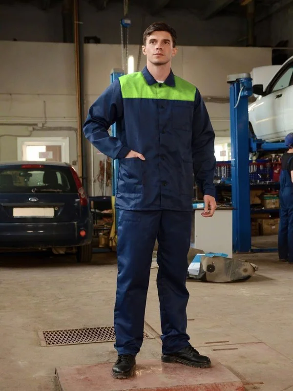 Костюм рабочий (тк.Смесовая,210) брюки, т.синий/лимонный