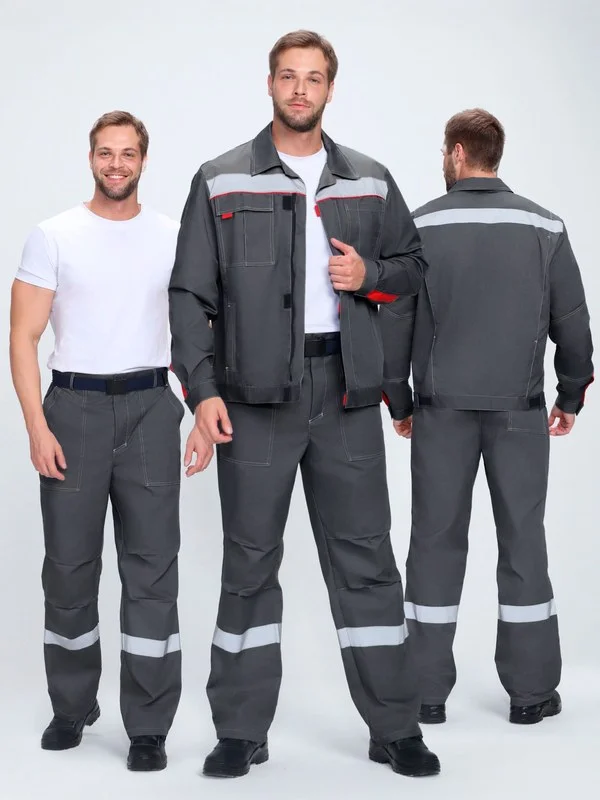 Костюм Флофт-1 Премиум СОП У. (тк.Смесовая,240) брюки, т.серый/серый/красный