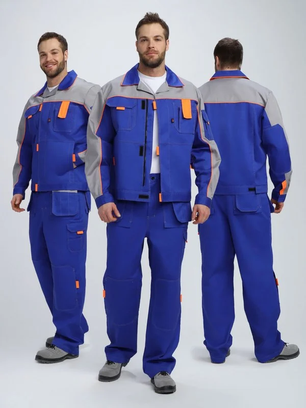 Костюм Драга-1 (тк.Смесовая МВО,240) брюки, васильковый/св.серый/оранжевый