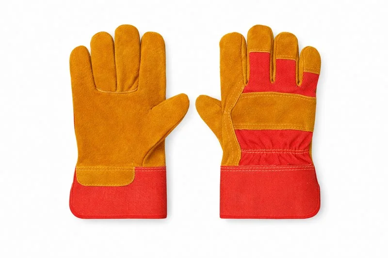 Перчатки спилковые комбинированные желтые с красным