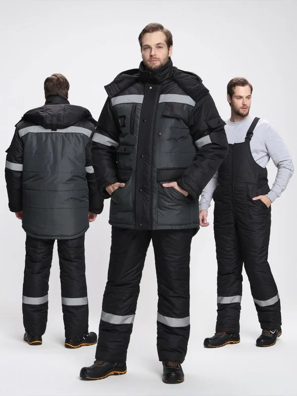 Костюм зимний Беркорт-2 СОП К. (тк.Таслан,135) п/к, черный/т.серый