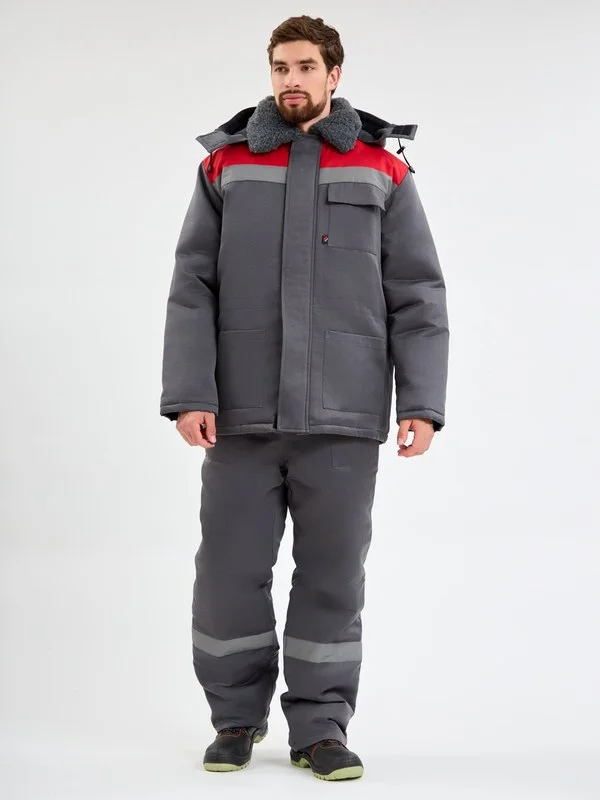 Костюм зимний Труженик-Ультра-1 СОП  (тк.Смесовая,210) брюки, т.серый/красный