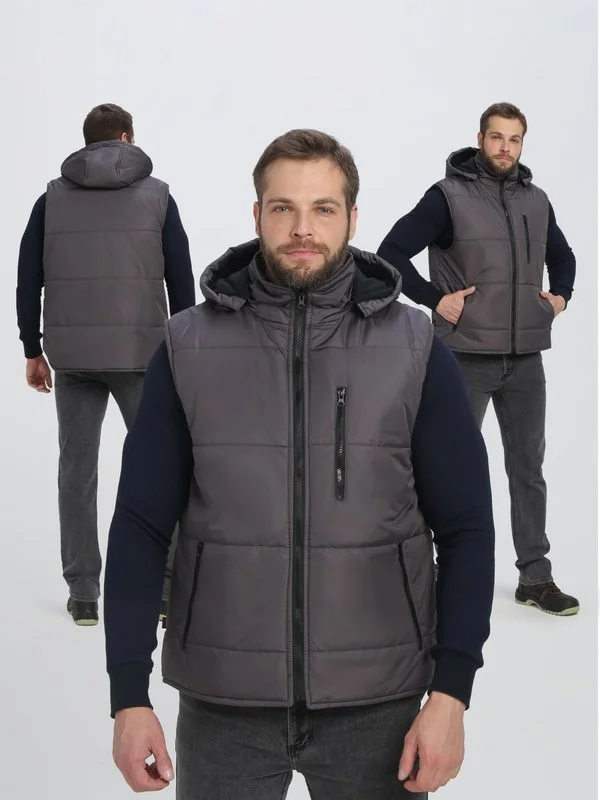 Жилет утепленный с капюшоном Резко (тк.Таслан,135), т.серый
