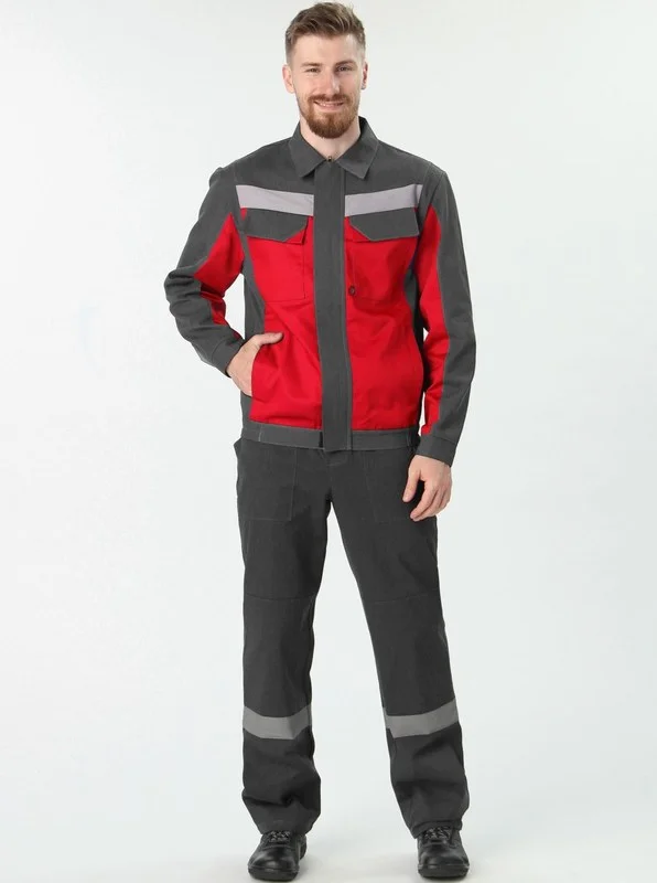Костюм Вираж-1 (тк.Смесовая,260) брюки, т.серый/красный