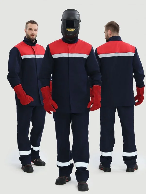 Костюм сварщика Велдсвар-СОП 1 кл.защиты (тк.Хлопок-ОП,350) брюки, т.синий/красный