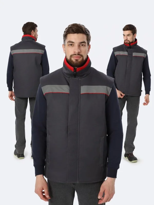 Жилет утепленный Грей (тк.Балтекс,210), т.серый/красный