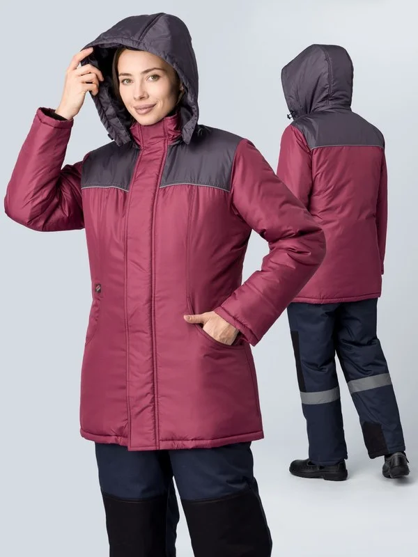 Куртка зимняя женская Сакрин (тк.Дюспо,80), бордовый/т.серый