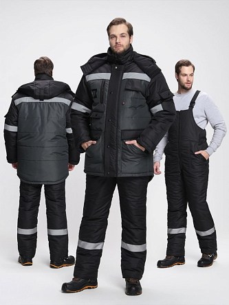 Костюм зимний Беркорт-2 СОП К. (тк.Таслан,135) п/к, черный/т.серый