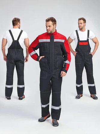 Костюм Бриготек-2 СОП (тк.Смесовая,260) п/к, т.серый/красный