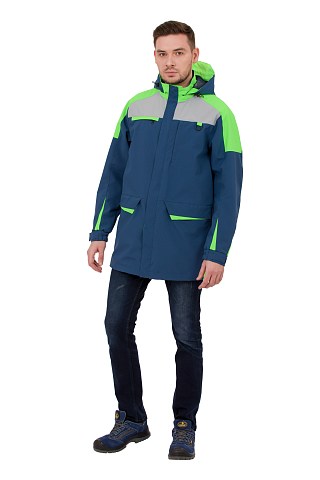 Куртка-ветровка "Тизер" т.синий/св.серый/неон