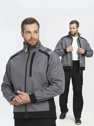 Куртка ProfLineLeader (тк.Софтшел), серый/черный