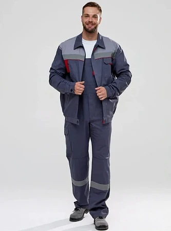 Костюм Флофт-2 СОП (тк.Саржа,250) п/к, т.серый/св.серый/красный