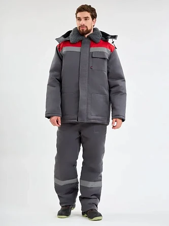 Костюм зимний Труженик-Ультра-2 СОП (тк.Смесовая,210) п/к, т.серый/красный