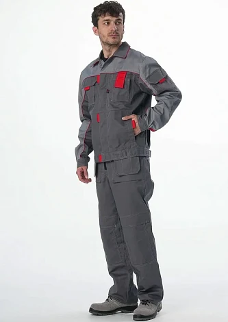 Костюм Драга-1 (тк.Смесовая МВО,240) брюки, т.серый/св.серый/красный