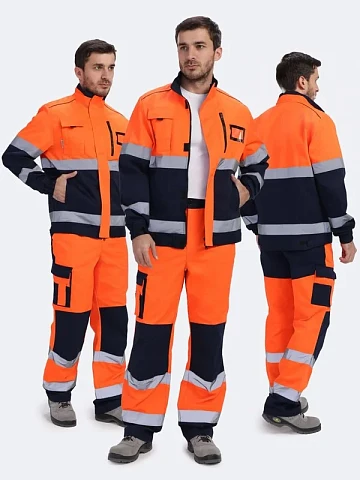 Костюм сигнальный ProfLineSpecialist-1 (тк.Смесовая МВО,240) брюки, оранжевый/т.синий