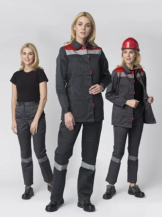 87490980 Костюм женский Веснис-1 СОП К. (тк.Смесовая,210) брюки, т.серый/красный