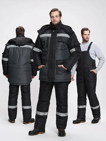 Костюм зимний Беркорт-2 СОП К. (тк.Таслан,135) п/к, черный/т.серый