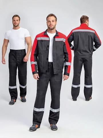 Костюм Бриготек-1 СОП (тк.Смесовая,260) брюки, т.серый/красный