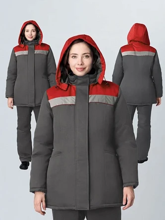 Куртка зимняя женская Кнейд СОП (тк.Смесовая,210), т.серый/красный