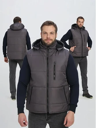 Жилет утепленный с капюшоном Резко (тк.Таслан,135), т.серый