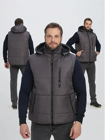 Жилет утепленный с капюшоном Резко (тк.Таслан,135), т.серый