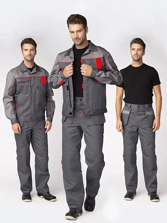 Костюм Драга-1 (тк.Смесовая,240) брюки, т.серый/св.серый/красный