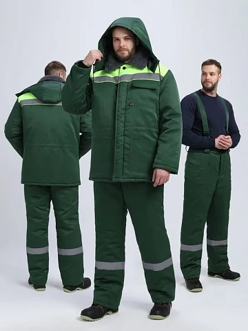 Костюм зимний Труженик-Ультра СОП (тк.Смесовая,210) брюки, т.зеленый/лимонный