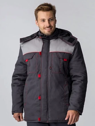 Куртка зимняя Флофт Премиум (тк.Смесовая,240), т.серый/св.серый/красный