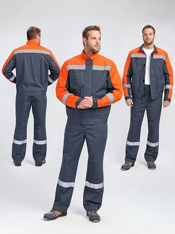 Костюм Бриготек-1 СОП (тк.Смесовая,260) брюки, т.серый/оранжевый