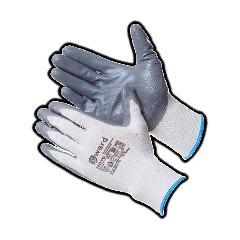 Перчатки из белого нейлона с синим нитриловым покрытием
