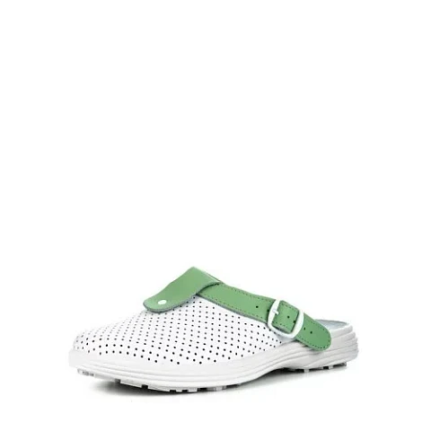 Сабо женские нат.кожа Комфорт ПВХ, белый/зеленый