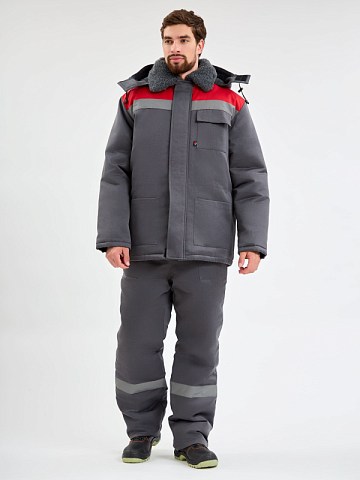 Костюм зимний Труженик-Ультра-2 СОП (тк.Смесовая,210) п/к, т.серый/красный