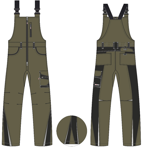 Полукомбинезон ProfLineLeader (тк.Хлопок/Спандекс,260), хаки/черный