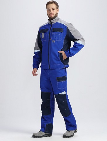 Костюм Вектрон-1 (тк.Смесовая,240) брюки, васильковый/т.синий/серый