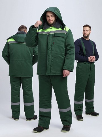 Костюм зимний Труженик-Ультра СОП (тк.Смесовая,210) брюки, т.зеленый/лимонный