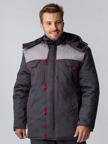 Куртка зимняя Флофт Премиум (тк.Смесовая,240), т.серый/св.серый/красный