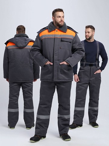 Костюм зимний Труженик-Ультра СОП (тк.Смесовая,210) брюки, т.серый/оранжевый