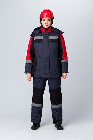Костюм зимний женский Вектрон-2 СОП У. (тк.Смесовая,240) п/к, черный/красный/серый