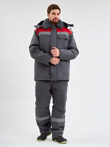 Костюм зимний Труженик-Ультра-1 СОП (тк.Смесовая,210) брюки, т.серый/красный