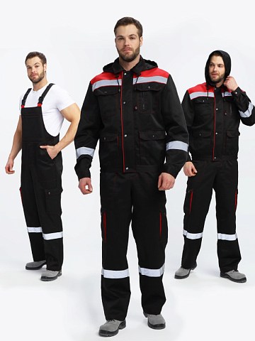 Костюм Нейч-2 СОП с капюшоном (тк.Смесовая,210) п/к, черный/красный