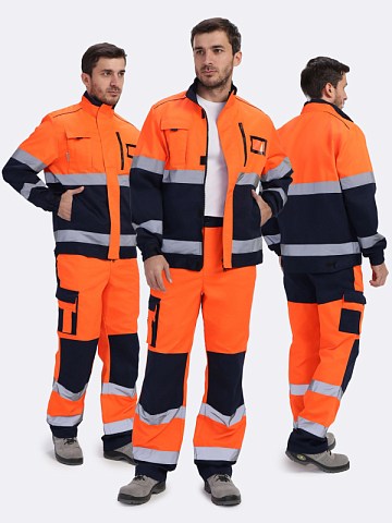 Костюм сигнальный PROFLINE ProfLineSpecialist-1 (тк.Смесовая МВО,240) брюки, оранжевый/т.синий