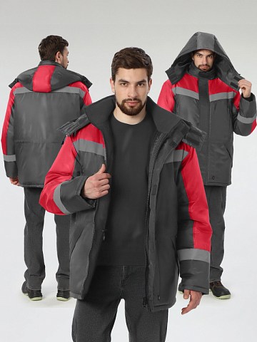 Куртка зимняя Лигор СОП (тк.OxLine,90), т.серый/красный