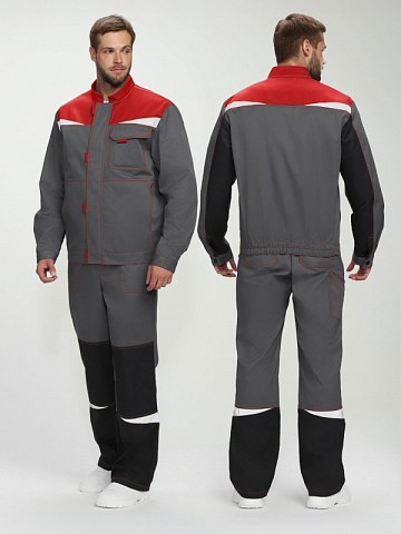 Костюм Строй-1 CH МВО (тк.Смесовая,280) брюки, т.серый/красный/черный