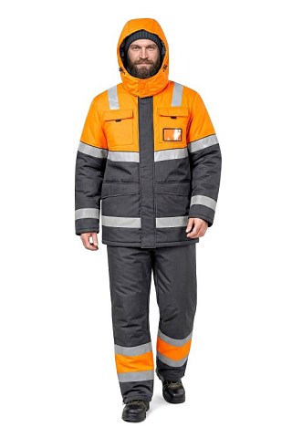 Костюм сигнальный "Илион" т.серый/флюоресцентный оранжевый (зимний)